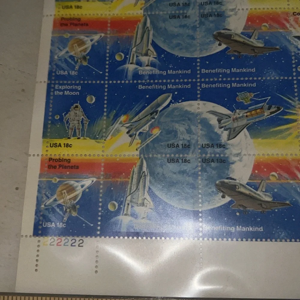1981 U.S. Postal Stamps Space moon benefiting mankind full sheet